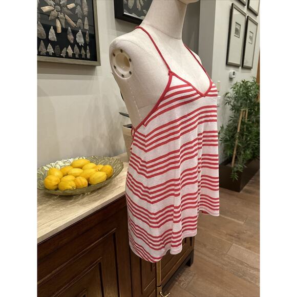NEW Volcom Women's Medium Tank Top Strappy Back Red Stripes V Neck - Picture 3 of 5